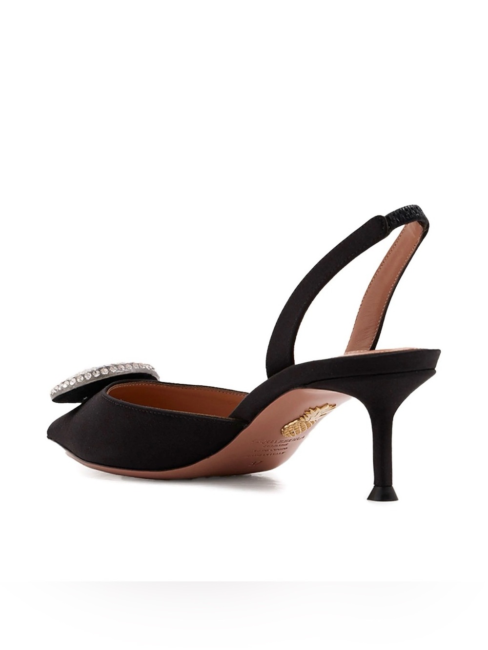 Aquazzura Crystal Hoop Sling 50 Black Satin Crystal Pumps Size 40 NEW - Picture 2 of 8
